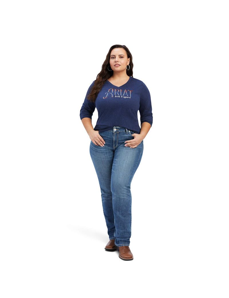 Tops Ariat REAL Chest Logo Relaxed Tee Mujer Azul Marino | GMBC16283