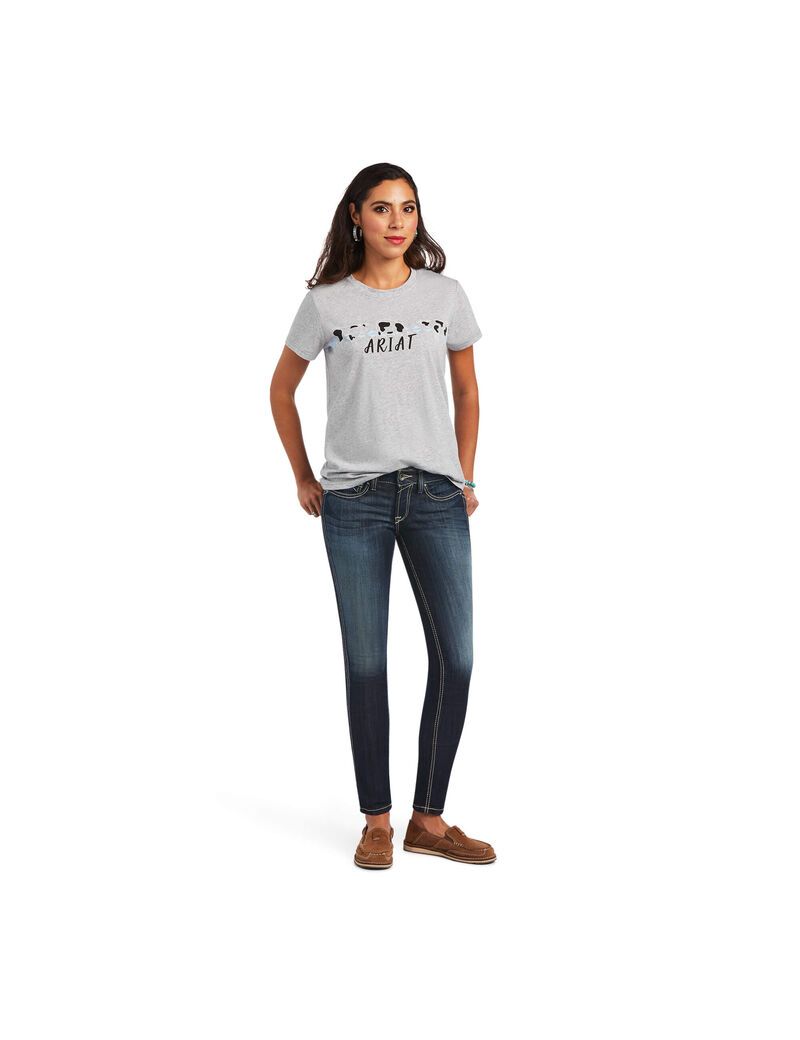 Tops Ariat REAL Cow Pasture Tee Mujer Gris | FBLC18542