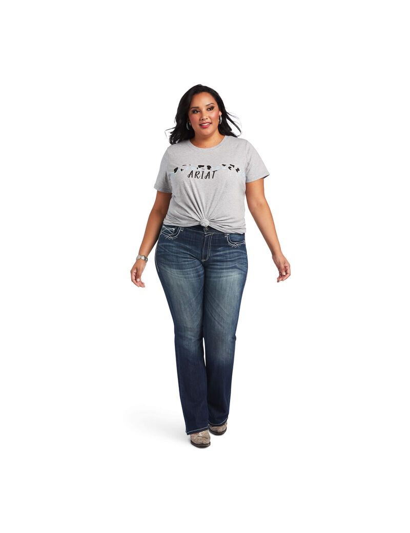 Tops Ariat REAL Cow Pasture Tee Mujer Gris | FBLC18542