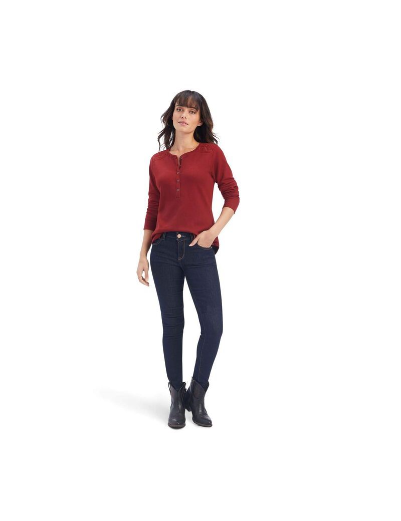 Tops Ariat REAL Henley Mujer Rojas Oscuro | XQNJ38209