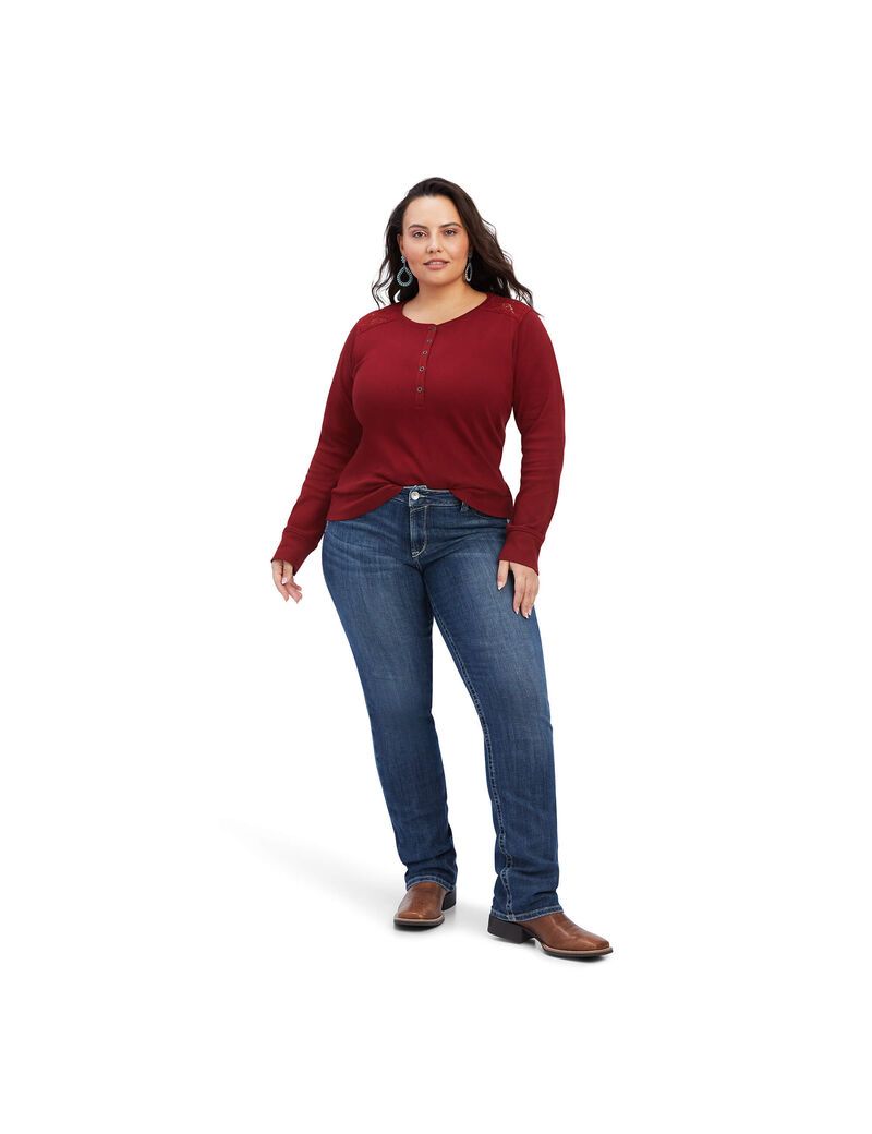 Tops Ariat REAL Henley Mujer Rojas Oscuro | XQNJ38209