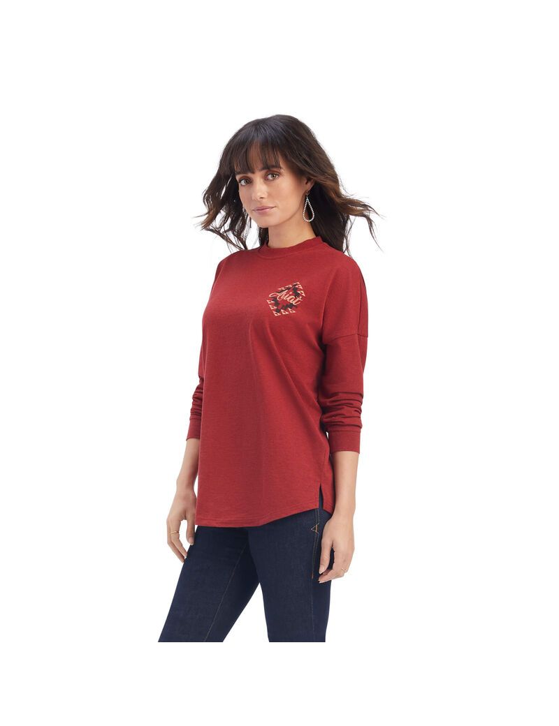 Tops Ariat REAL Oversized Estampadas Mujer Rojas Oscuro | FXED92654