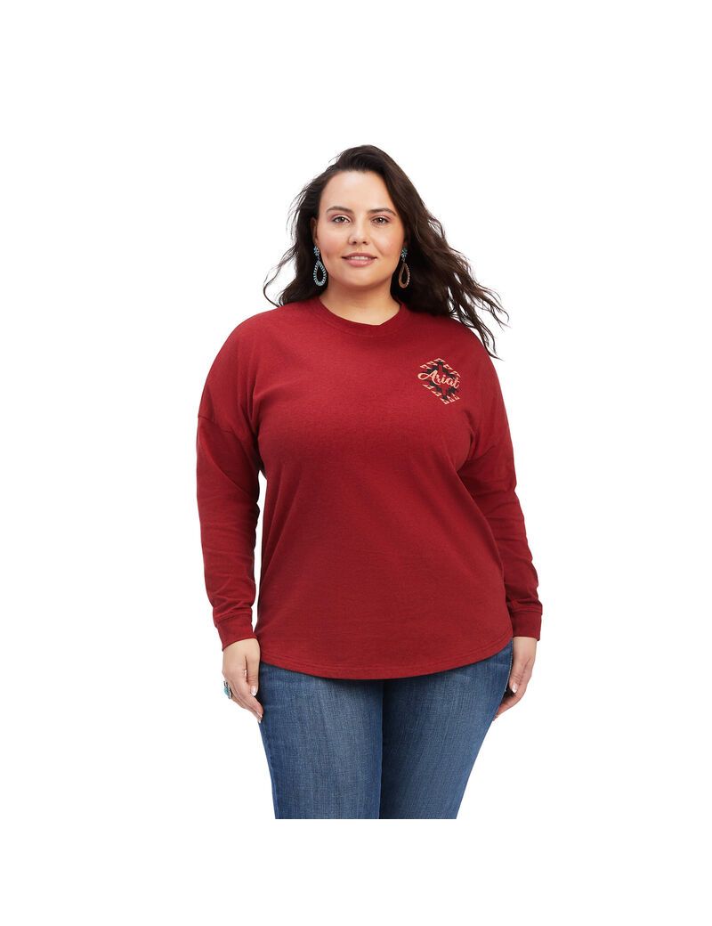 Tops Ariat REAL Oversized Estampadas Mujer Rojas Oscuro | FXED92654