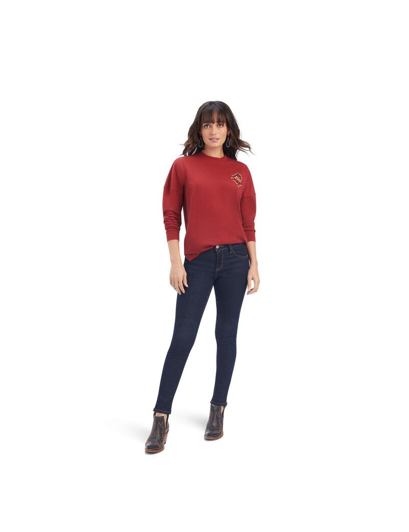 Tops Ariat REAL Oversized Estampadas Mujer Rojas Oscuro | FXED92654