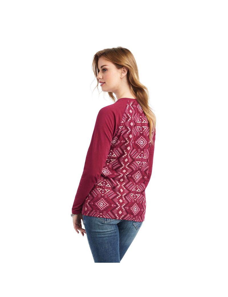 Tops Ariat REAL Printed Henley Mujer Multicolor Rojas | DBRS73921