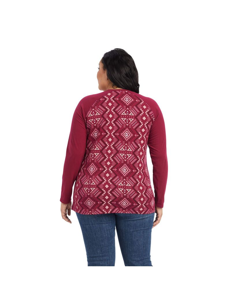 Tops Ariat REAL Printed Henley Mujer Multicolor Rojas | DBRS73921