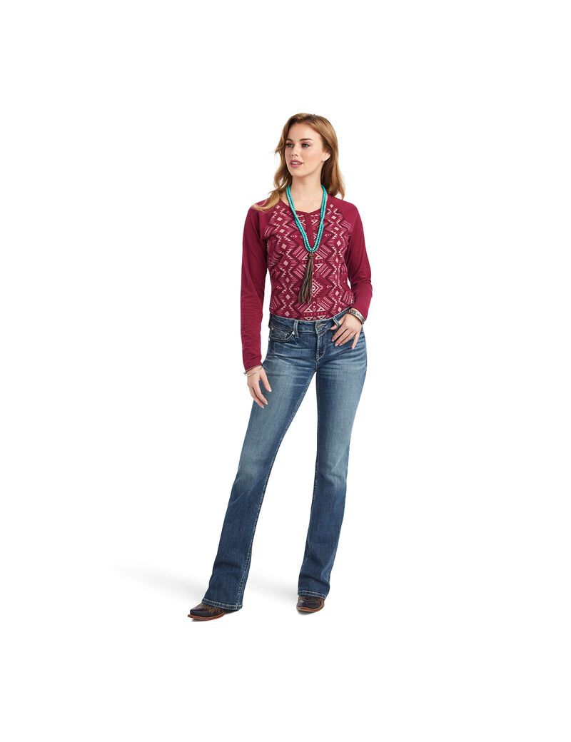 Tops Ariat REAL Printed Henley Mujer Multicolor Rojas | DBRS73921