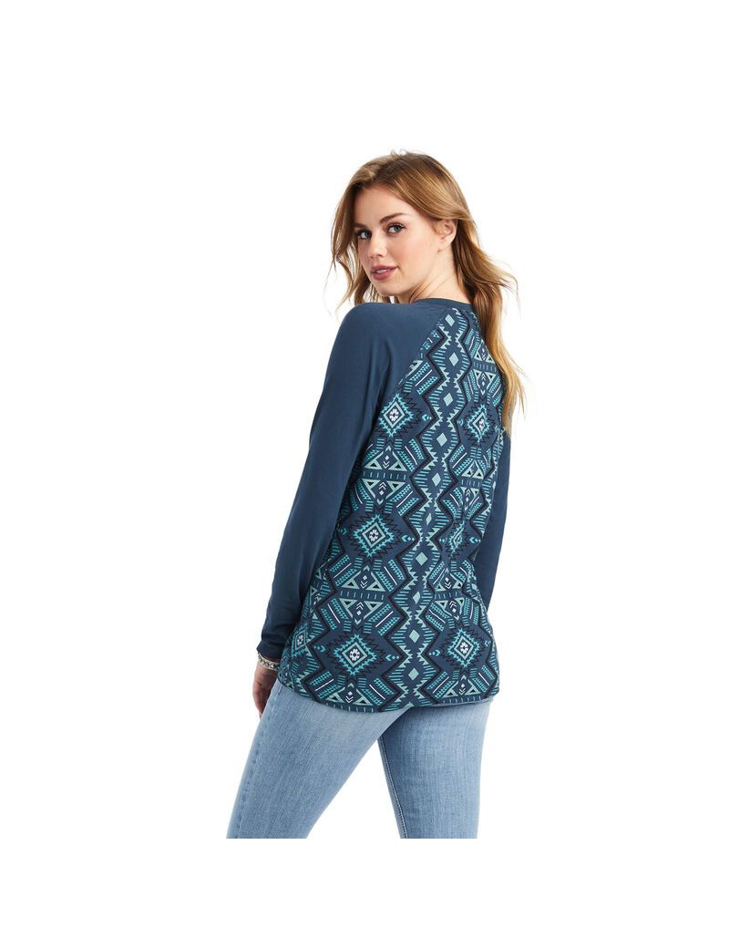 Tops Ariat REAL Printed Henley Mujer Multicolor Azul Marino | YWFD21973