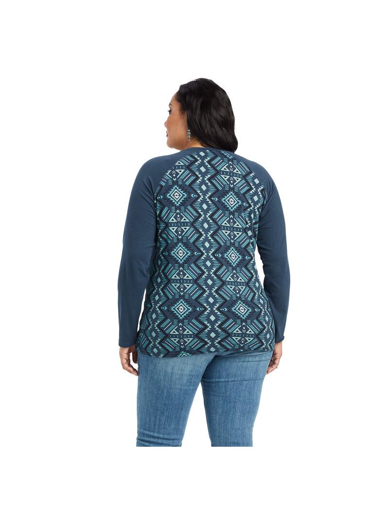 Tops Ariat REAL Printed Henley Mujer Multicolor Azul Marino | YWFD21973