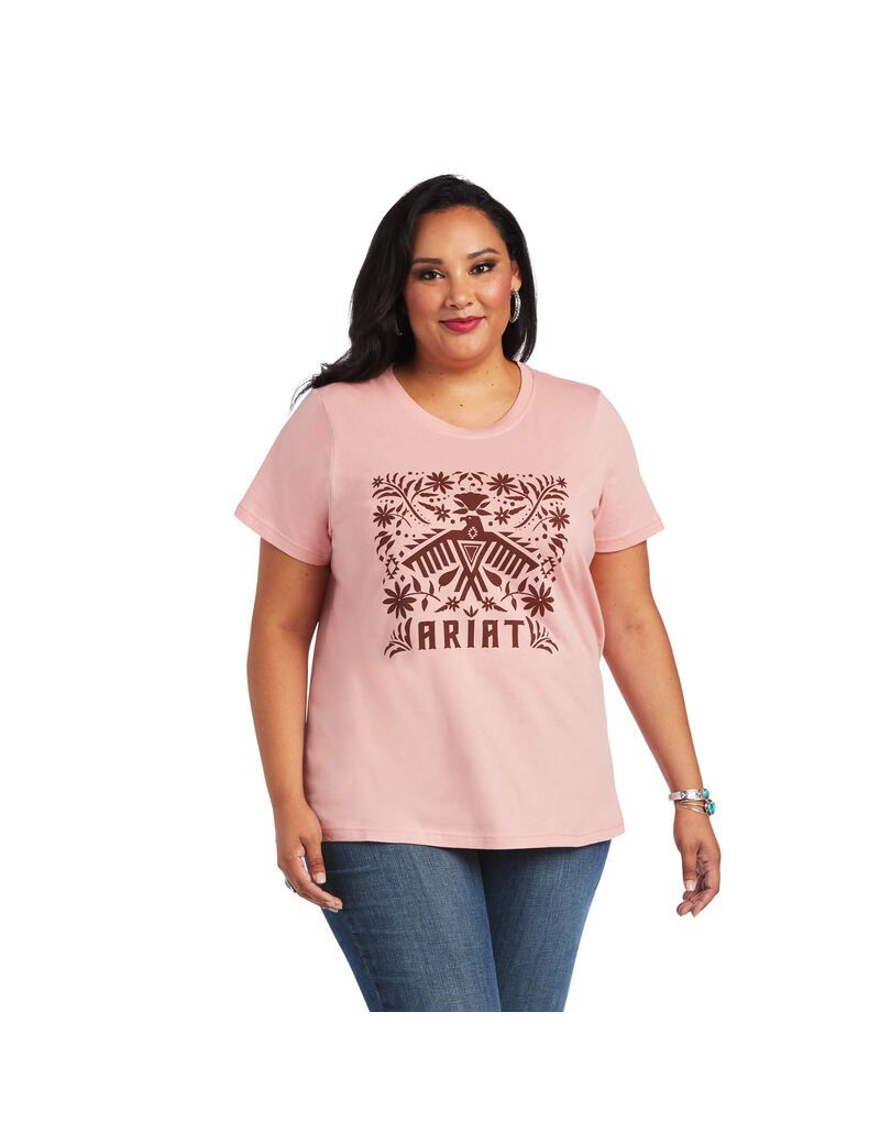 Tops Ariat REAL Relaxed Fiesta Logo Tee Mujer Rosas | VQHZ94087