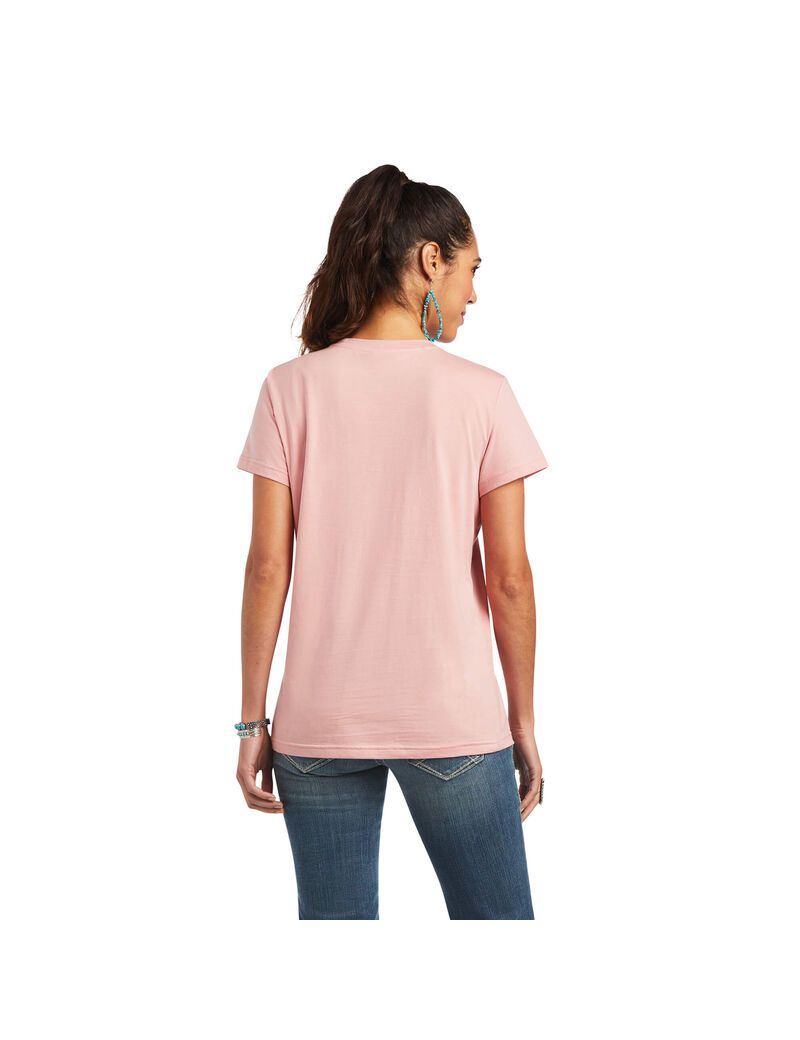 Tops Ariat REAL Relaxed Fiesta Logo Tee Mujer Rosas | VQHZ94087