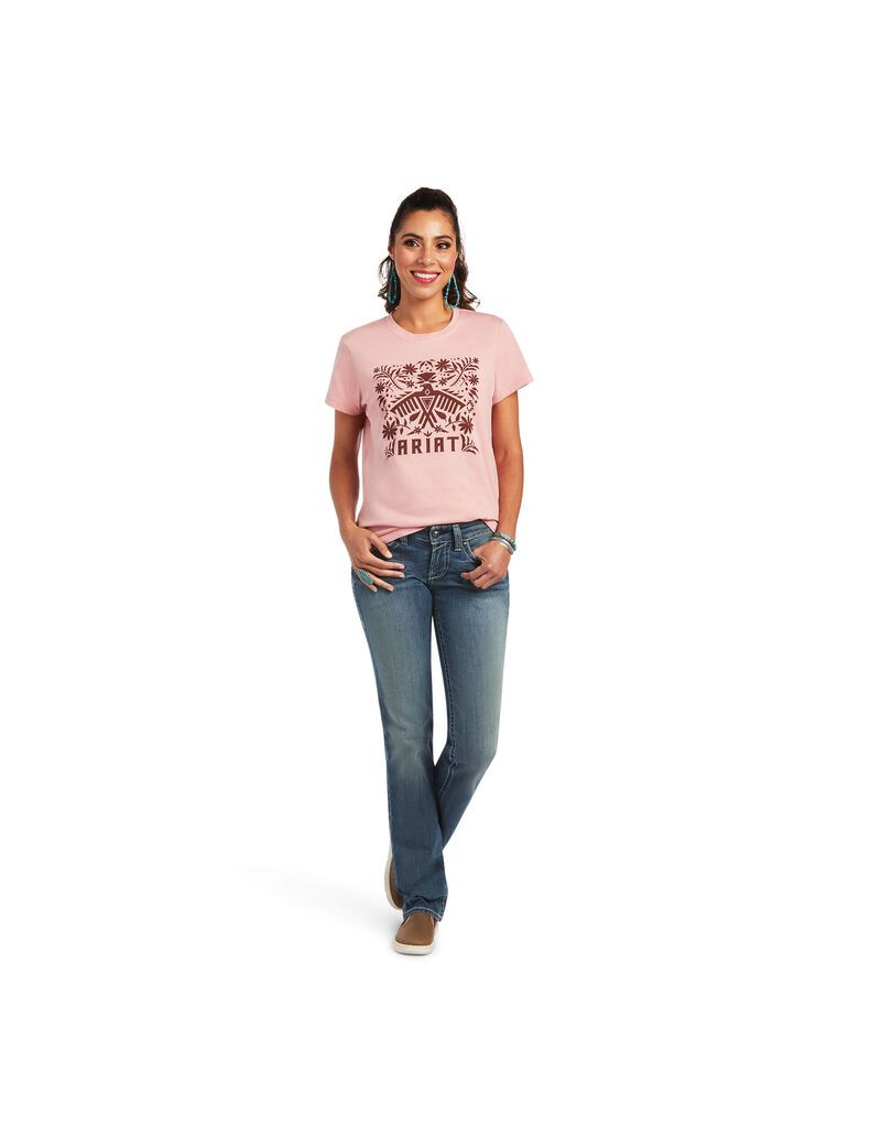 Tops Ariat REAL Relaxed Fiesta Logo Tee Mujer Rosas | VQHZ94087