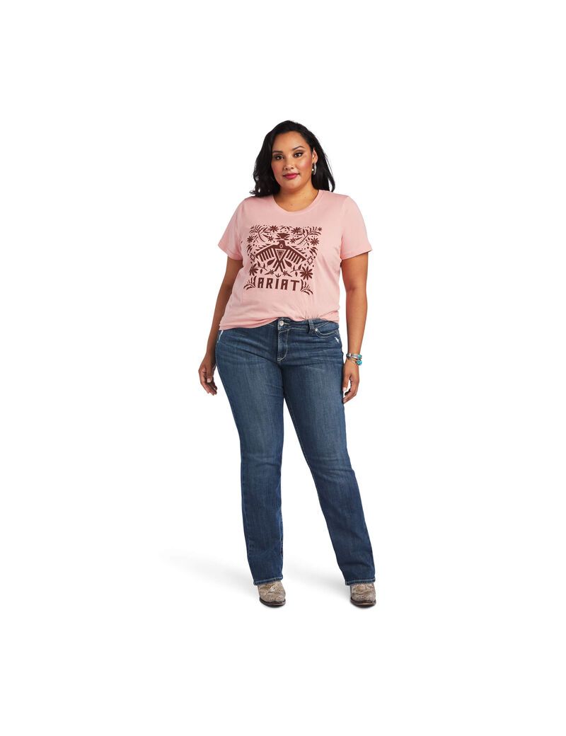 Tops Ariat REAL Relaxed Fiesta Logo Tee Mujer Rosas | VQHZ94087