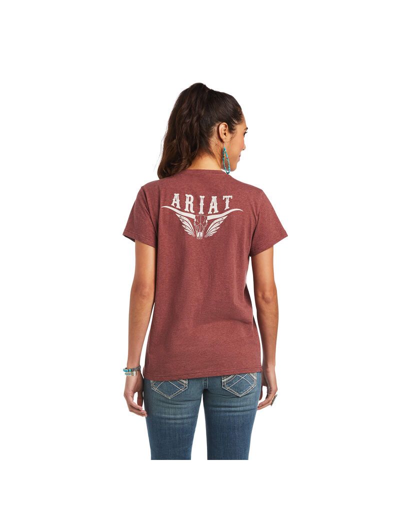 Tops Ariat REAL Relaxed Longhorn Tee Mujer Multicolor | ZNGK62057