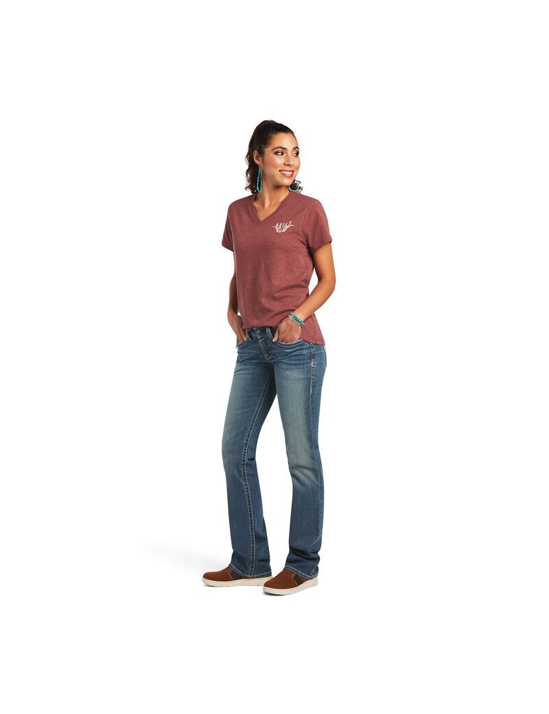 Tops Ariat REAL Relaxed Longhorn Tee Mujer Multicolor | ZNGK62057