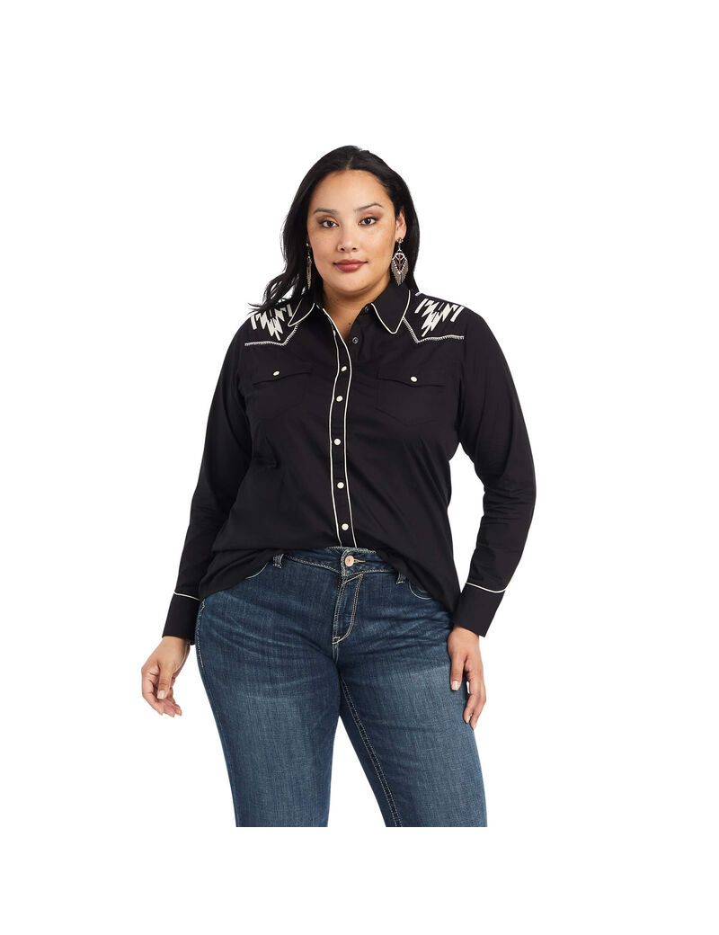 Tops Ariat Retro Snap Chimayo Mujer Negras | XQBS97418