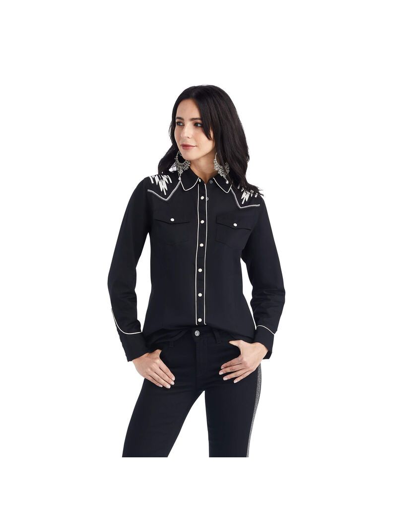 Tops Ariat Retro Snap Chimayo Mujer Negras | XQBS97418