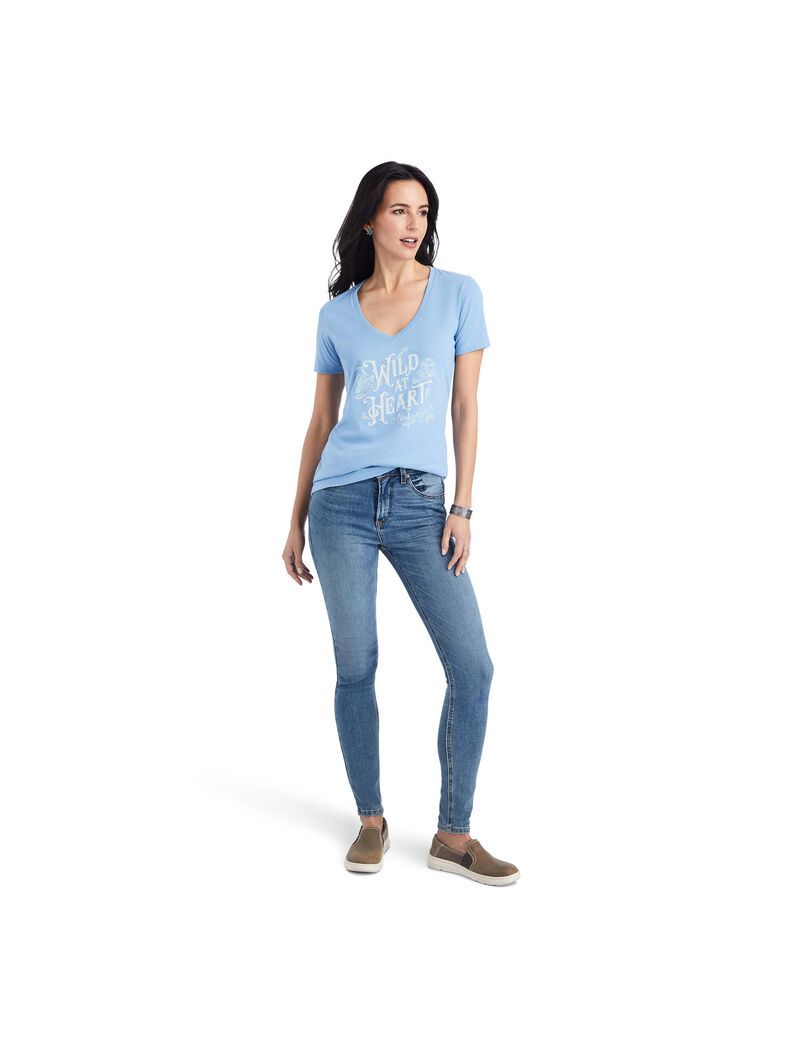 Tops Ariat Wild Heart Tee Mujer Azules Claro | QKGA51467